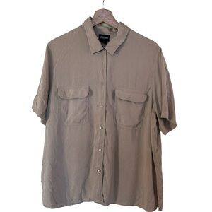 Notations Womens 100% silk button down collared top